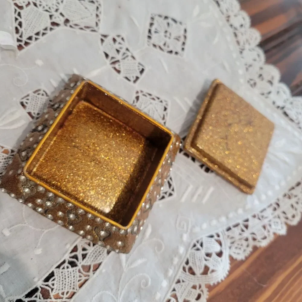 3 Vtg Pier 1 Jeweled Trinket Boxes Square Hexagon Jewelry Small 3x3x1 Gold Boho